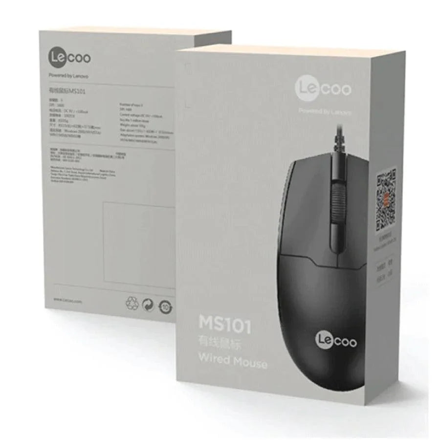 Mouse Alámbrico Lenovo Lecoo Ms101 Negro