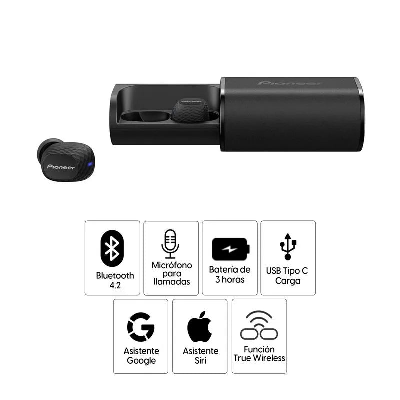 Audífonos bluetooth Pioneer SEC8TW duración máx. 3 horas negro